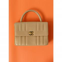 ストライプステッチハンドバッグ ベージュ